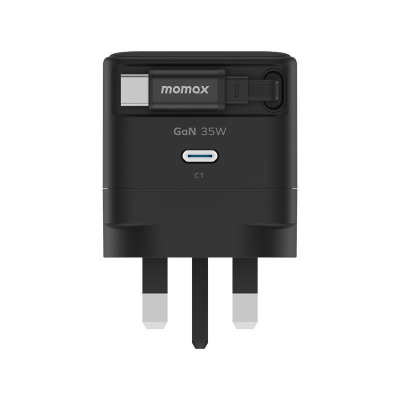 Momax UM72UKD 1-Charge+ 35W 1-Port GaN Charger with Retractable USB-C Cable - Black