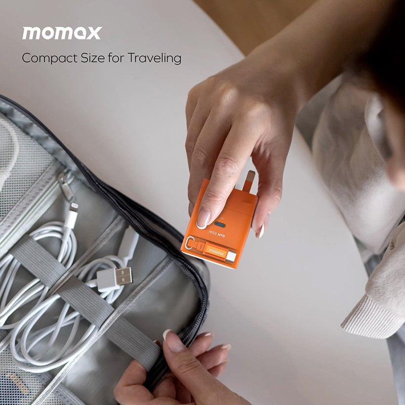 Momax UM76UKD 1-Charge+ 65W 1-Port GaN Charger with Retractable USB-C Cable - Black