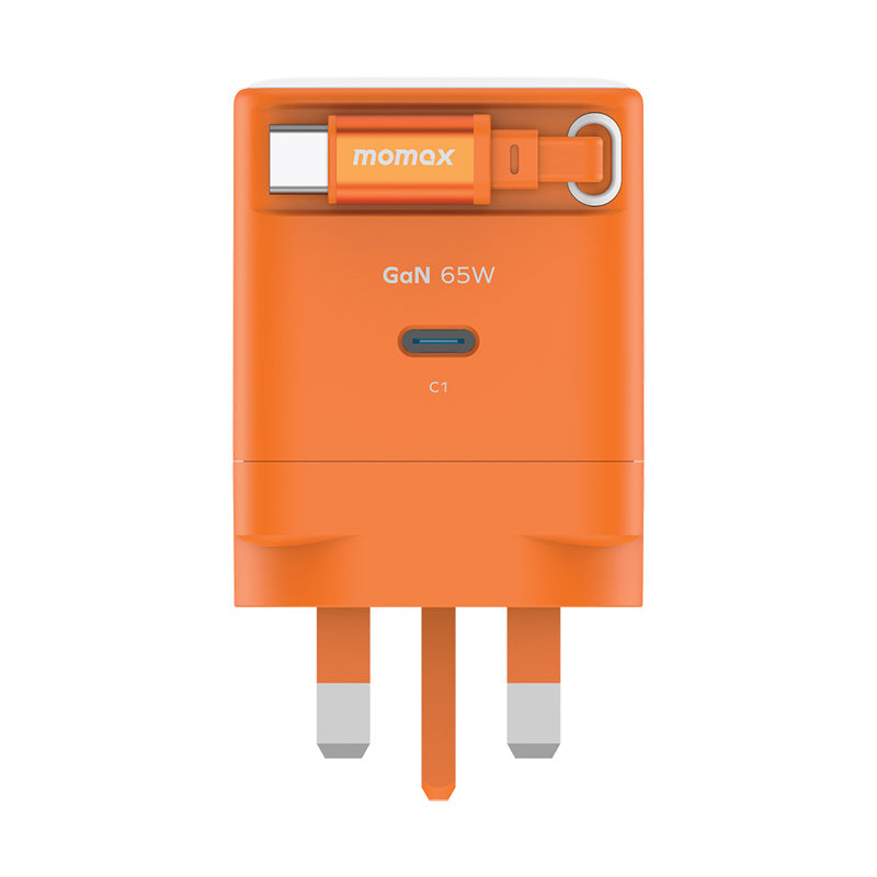 Momax UM76UKM 1-Charge+ 65W 1-Port GaN Charger with Retractable USB-C Cable - Orange