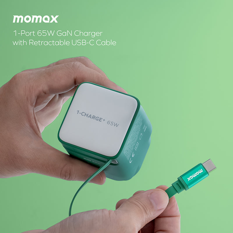 Momax UM76UKM 1-Charge+ 65W 1-Port GaN Charger with Retractable USB-C Cable - Orange