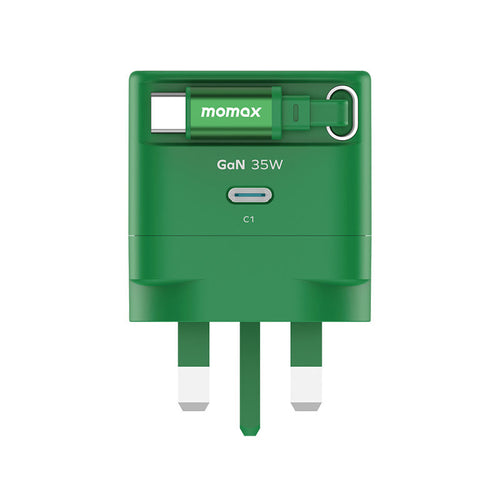 Momax UM72UKG 1-Charge+ 35W 1-Port GaN Charger with Retractable USB-C Cable - Green