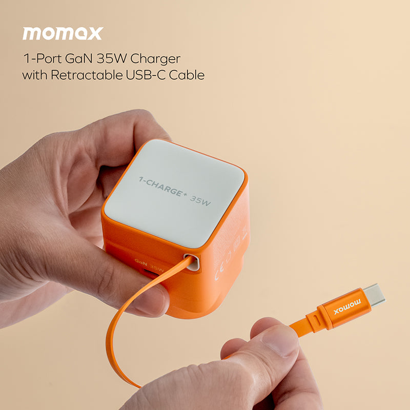 Momax UM72UKG 1-Charge+ 35W 1-Port GaN Charger with Retractable USB-C Cable - Green