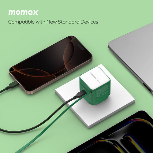 Momax UM72UKG 1-Charge+ 35W 1-Port GaN Charger with Retractable USB-C Cable - Green