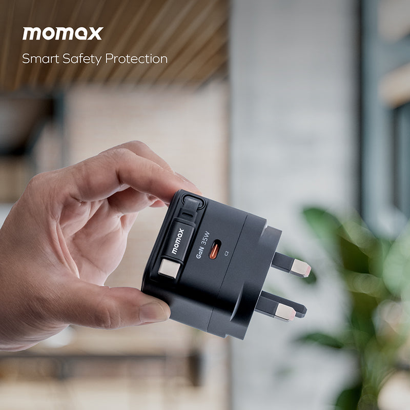 Momax UM72UKG 1-Charge+ 35W 1-Port GaN Charger with Retractable USB-C Cable - Green