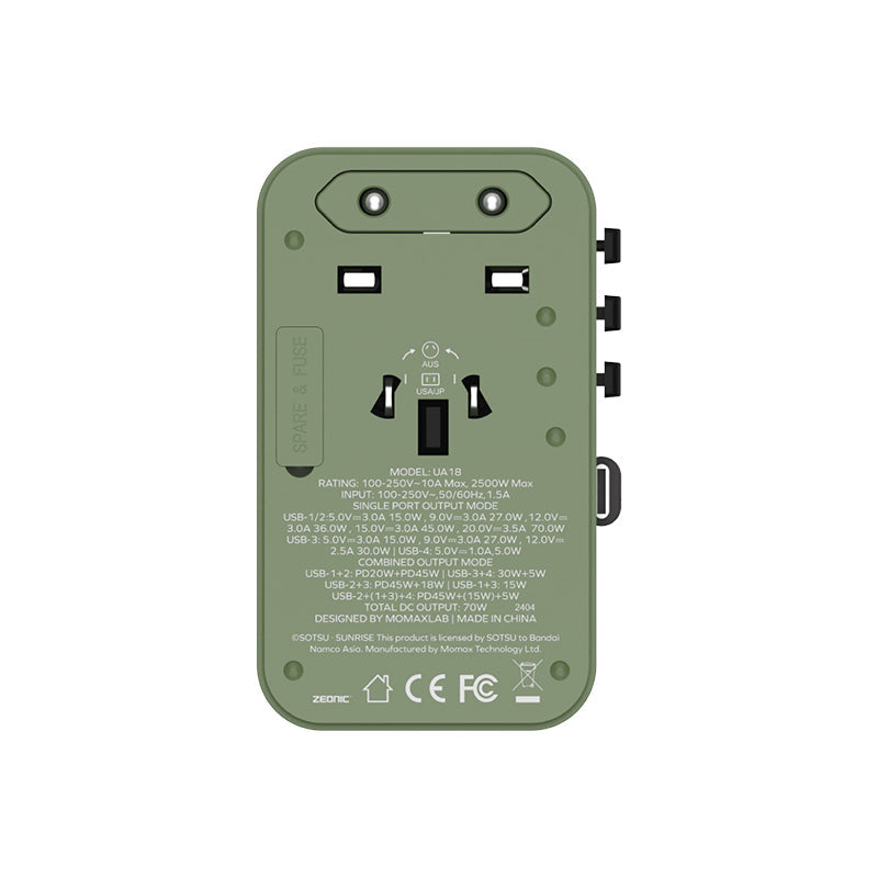 Momax UA18GDG I-World+ 70W GaN 3-Port + AC Travel Adapter with