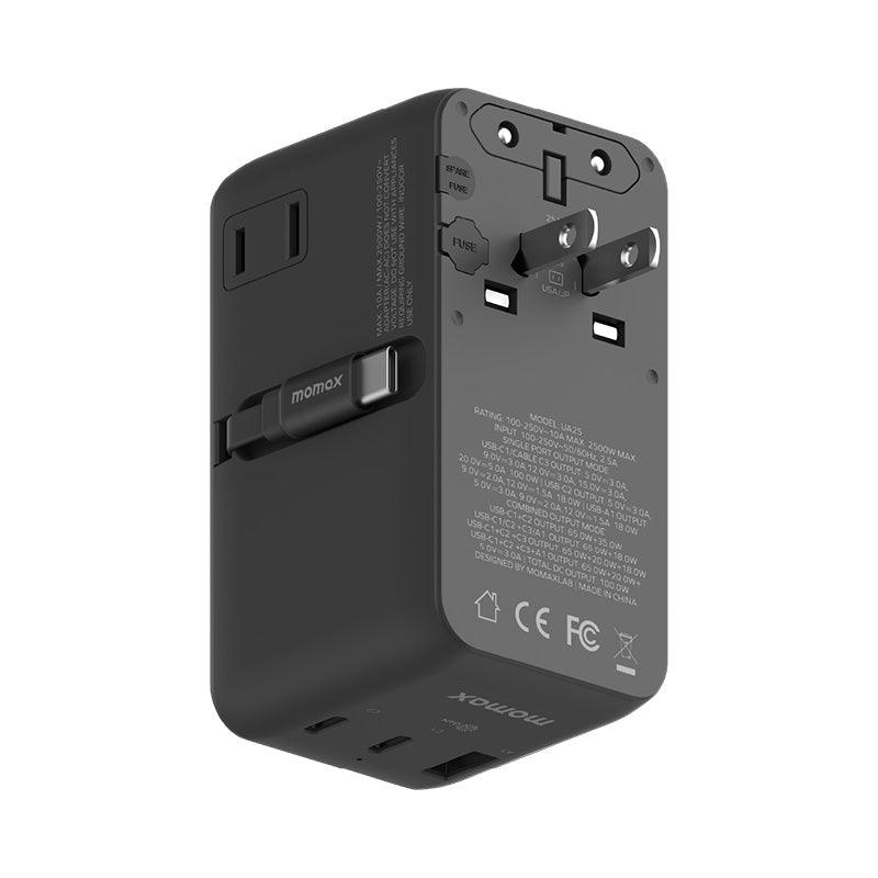 Momax UA25D 1-World2+ 100W 4-Port Dual AC Travel Adapter with