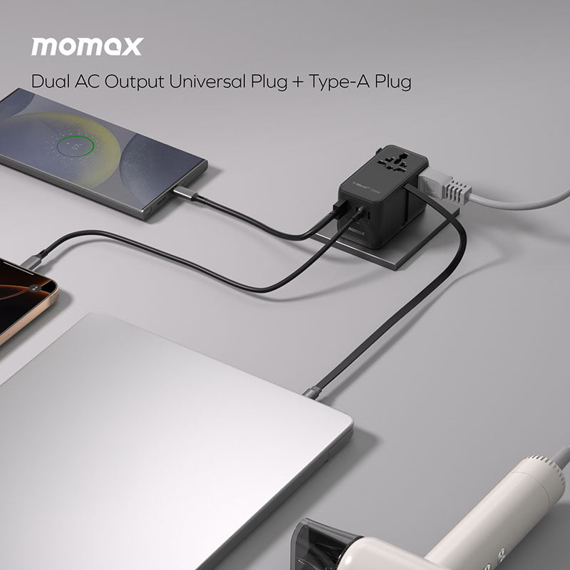 Momax UA25D 1-World2+ 100W 4-Port Dual AC Travel Adapter with
