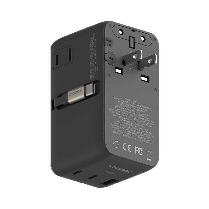 Momax UA25L 1-World2+ 100W 4-Port Dual AC Travel Adapter with
