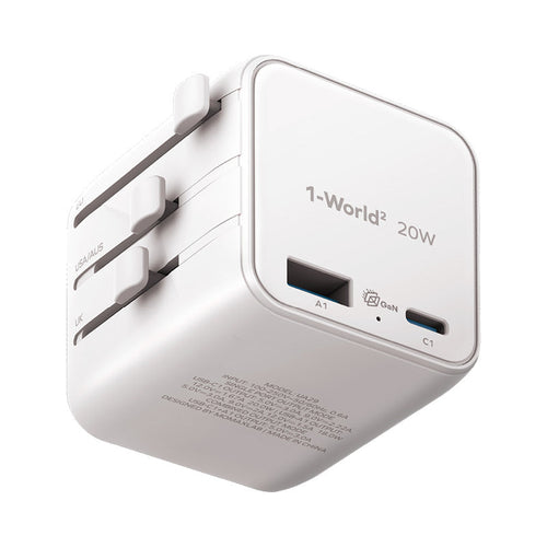 Momax UA29W 1-World² 20W Universal 2-Port USB Travel Adapter - White