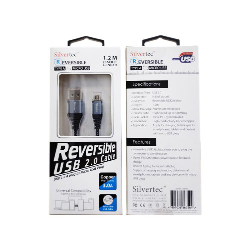 Silvertec Reversible High Speed  USB2.0 Cable 1.2M -Support all Micro USB devices