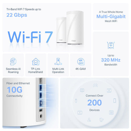 TP-Link Deco BE85 BE22000 Tri-Band Whole Home Mesh WiFi 7 System (3-Pack)
