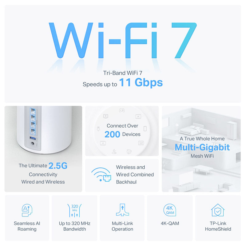 TP-Link Deco BE65 BE11000 Whole Home Mesh Wi-Fi 7 System (3-Pack