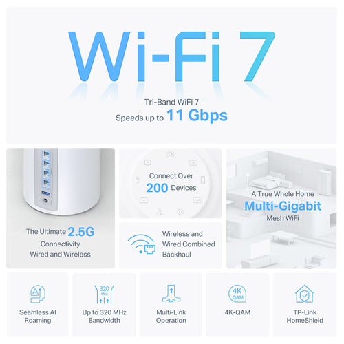 TP-Link Deco BE65 BE11000 Whole Home Mesh Wi-Fi 7 System (3-Pack)