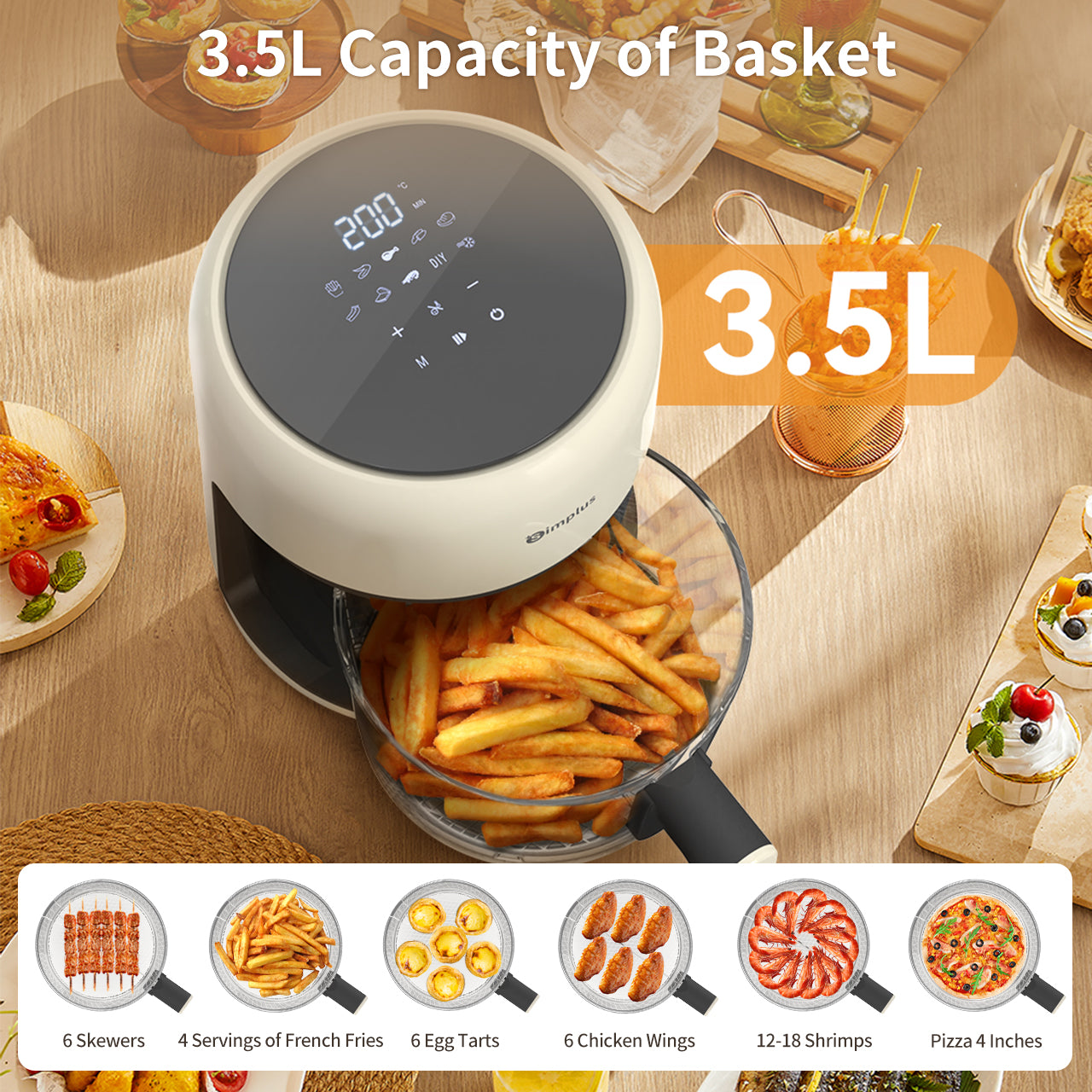 Simplus KQZG017CW01-S White 3.5L Glass Basket Air Fryer