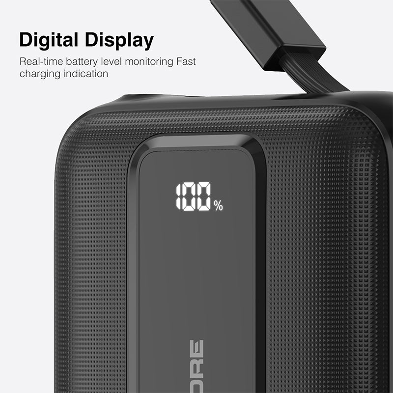 Valore 22.5W 10000mAh Power Bank with Dual Built-in Cables CCC Certified (PD66) - Black