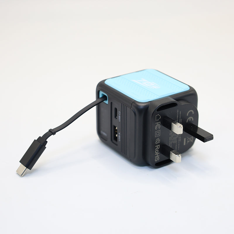 Valore PD70W GaN Wall Charger with Built-in USB-C Cable (PA-030) - Blue
