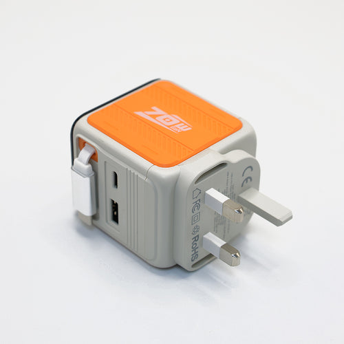 Valore PD70W GaN Wall Charger with Built-in USB-C Cable (PA-030) - Orange