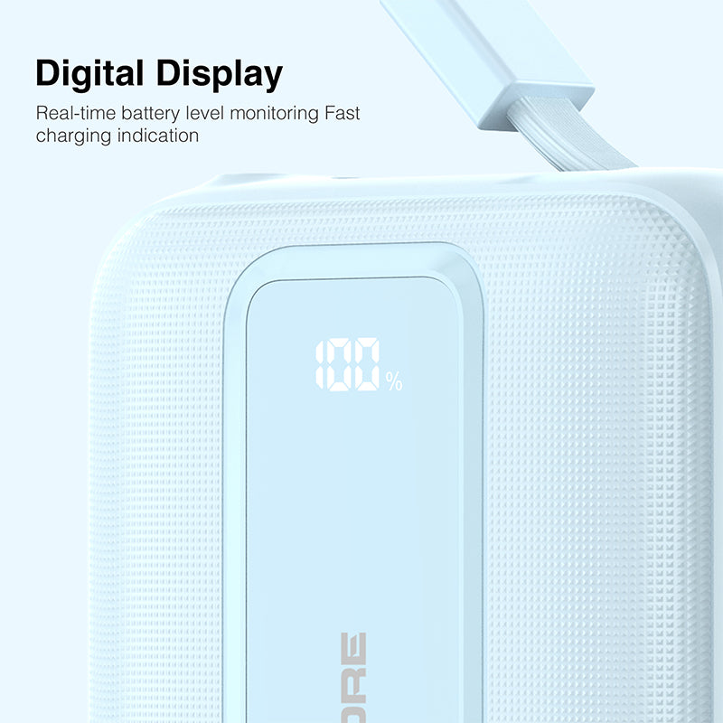 Valore 22.5W 10000mAh Power Bank with Dual Built-in Cables CCC Certified (PD66) - Blue
