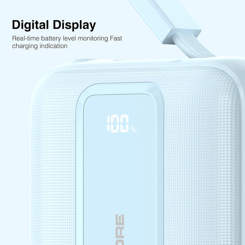 Valore 22.5W 10000mAh Power Bank with Dual Built-in Cables CCC Certified (PD66) - Blue