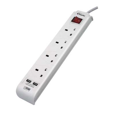 PowerPac PP234U 4 Way Extension Socket with USB