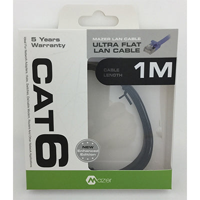 Mazer M-CAT6F100-BK Cat 6 Ultra Flat Lan Cable (1M)