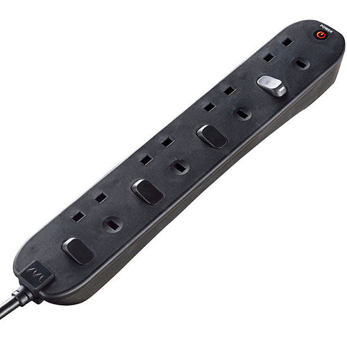 MasterPlug 2M 4 Socket Individual Switched w LED indicator Black (SWC42NB-MPA)