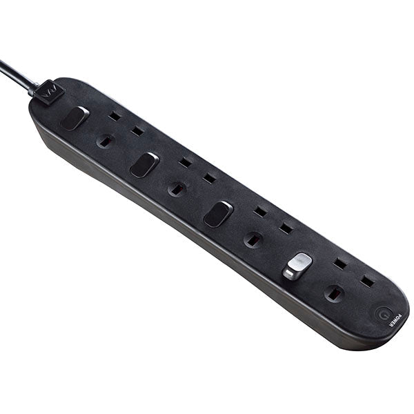 MasterPlug 2M 4 Socket Individual Switched w LED indicator Black (SWC42NB-MPA)