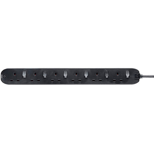 MasterPlug 2M 6 socket Individual Switched w LED indicator Black (SWC62NB-MPA)