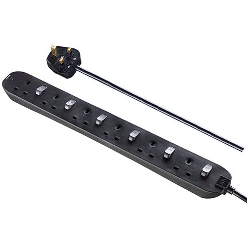 MasterPlug 2M 6 socket Individual Switched w LED indicator Black (SWC62NB-MPA)