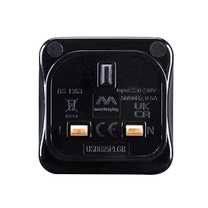 Masterplug USBC25PLGB USB Type-C PD22W Charger Plug (Black)