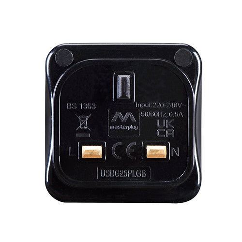 Masterplug USBC25PLGB USB Type-C PD22W Charger Plug (Black)