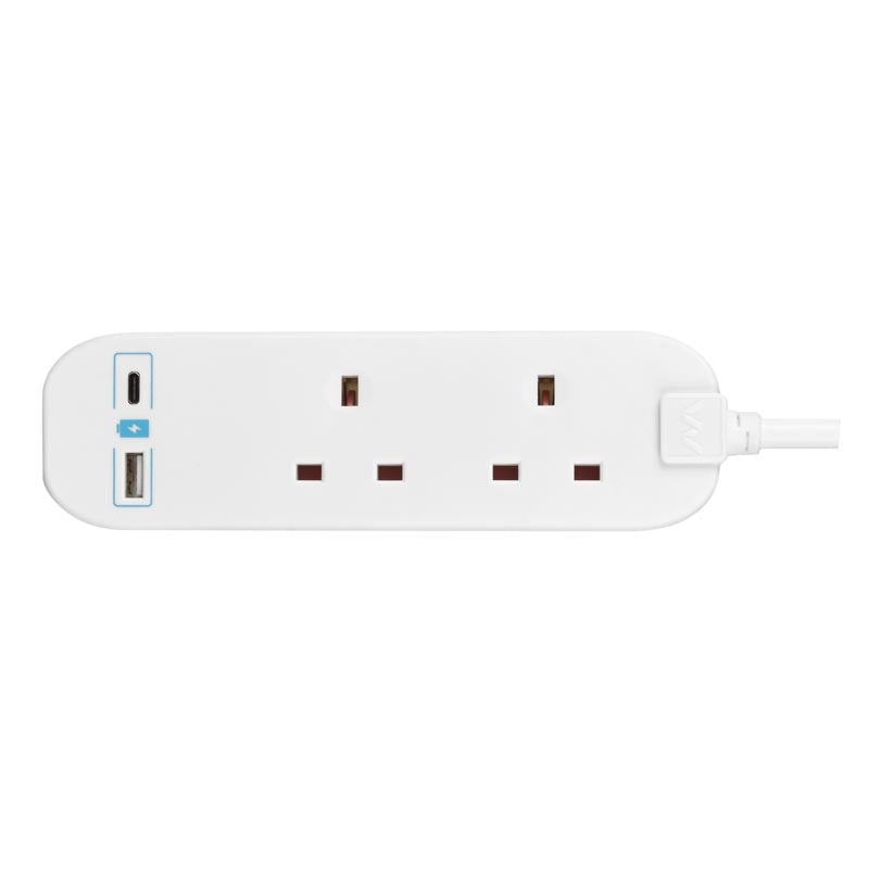 Masterplug BTGUAC102N 2Way 2M Extension Lead w USB A+C