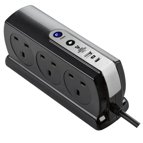 Masterplug SRGDSUAC2062PB 6 Socket 2M Surge+Switched Extension w USB A+C