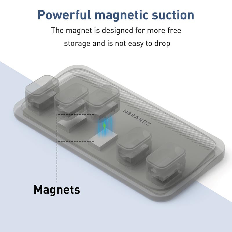 N.Brandz N-ORG05-BL Magnetic Cables Organiser with 5 Magnets Point (Blue)
