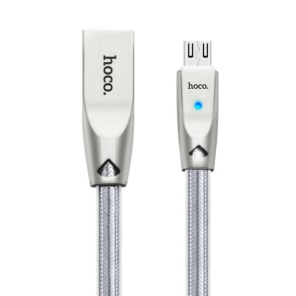 Hoco U9 Knitted USB A to Micro USB Charging Cable 1M Silver