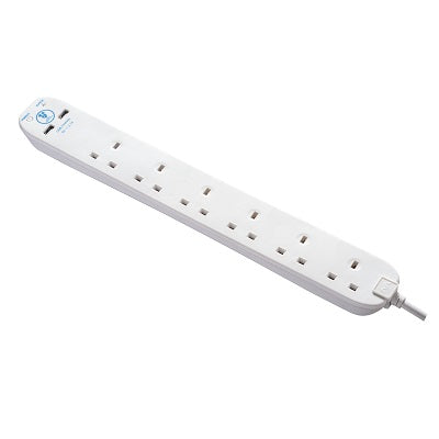 Masterplug SRGU62N-MPA Extension 6 Socket 2m + 2 USB 2.1A