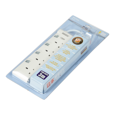Morries MS3244B 4Way Extension Cord 3m w/Surge (Blue)