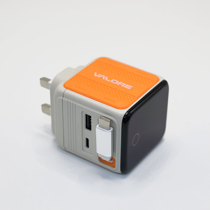 Valore PD70W GaN Wall Charger with Built-in USB-C Cable (PA-030) - Orange