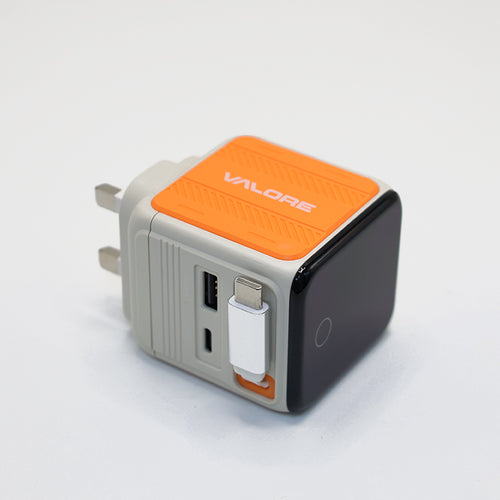 Valore PD70W GaN Wall Charger with Built-in USB-C Cable (PA-030) - Orange