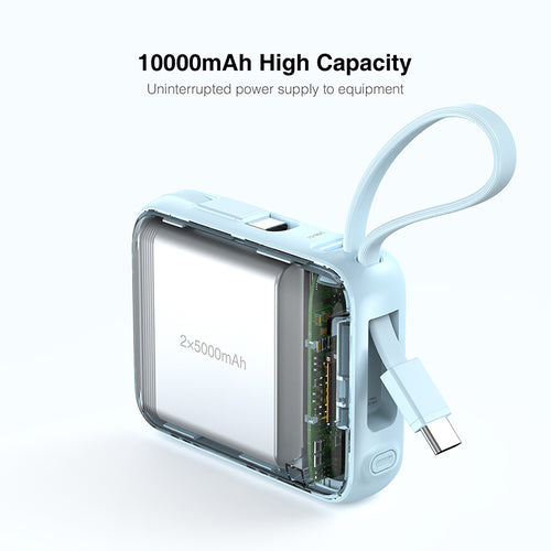 Valore 22.5W 10000mAh Power Bank with Dual Built-in Cables CCC Certified (PD66) - Blue