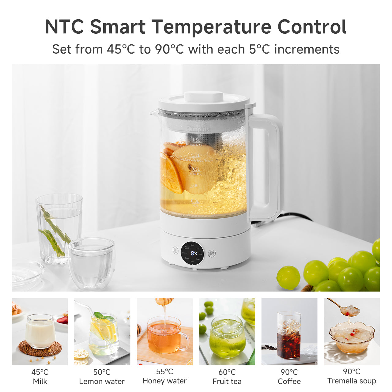 Simplus YSHU001WH02-S White 1.5L Electric Health Pot