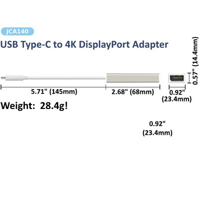 J5Create JCA140 USB Type-C to 4K DisplayPort Adapter