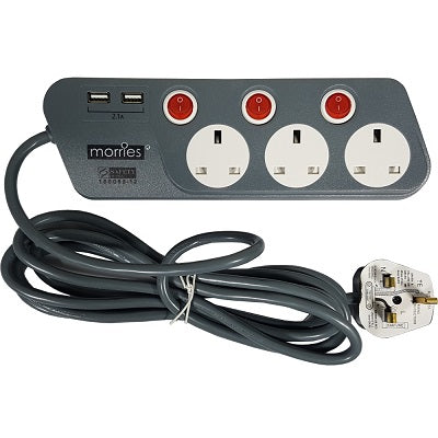 Morries 3M Extension Cord With 2 USB Ports (MS3333)