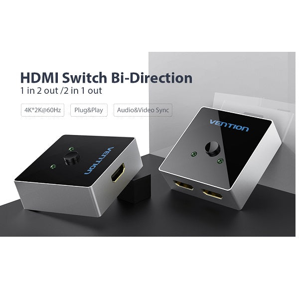 Vention 2 Port HDMI Bi-Direction Switcher Grey Metal Type