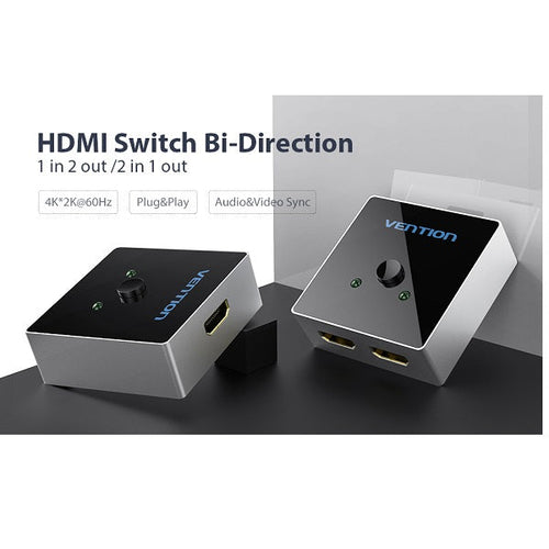 Vention 2 Port HDMI Bi-Direction Switcher Grey Metal Type