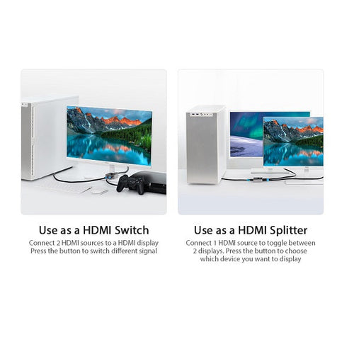 Vention 2 Port HDMI Bi-Direction Switcher Grey Metal Type