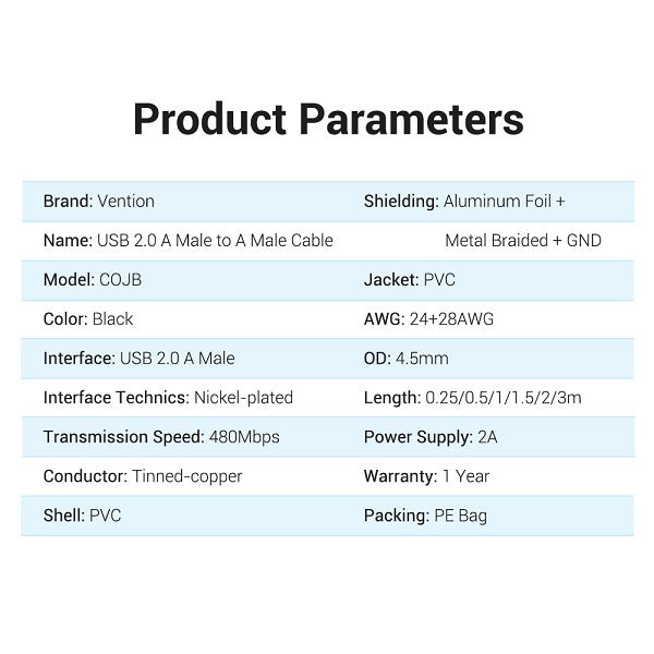 Vention COJBF USB2.0 A Male to A Male Cable 1M