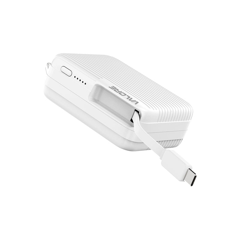 Valore PD30W 10000mAh Retractable Cable Powerbank CCC Certified (PD45) - White
