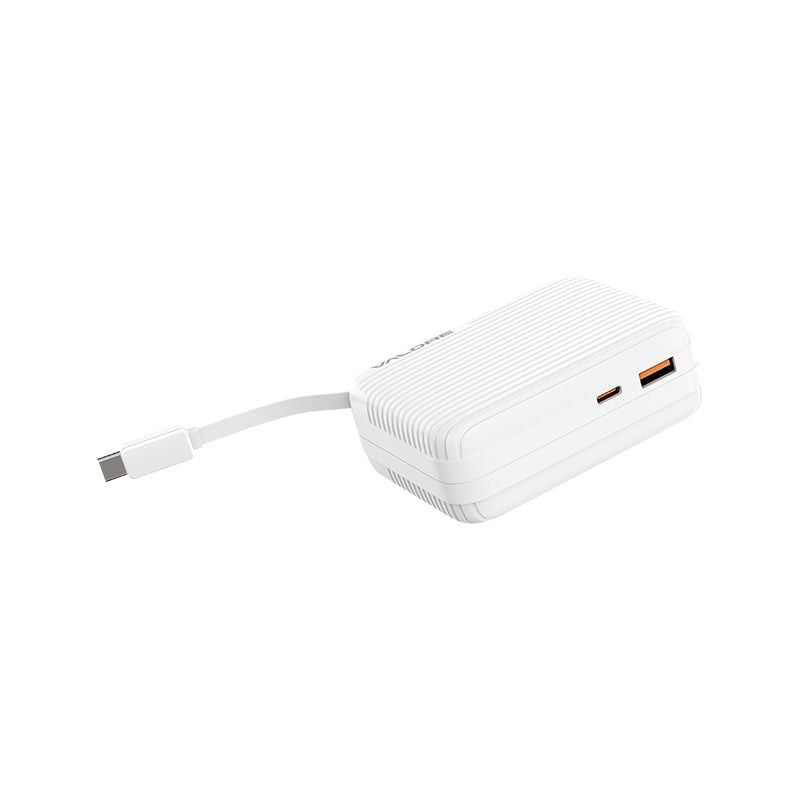 Valore PD30W 10000mAh Retractable Cable Powerbank CCC Certified (PD45) - White