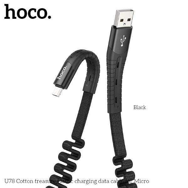 Hoco U78 Cotton USB-A to Micro Charging Cable (Black)